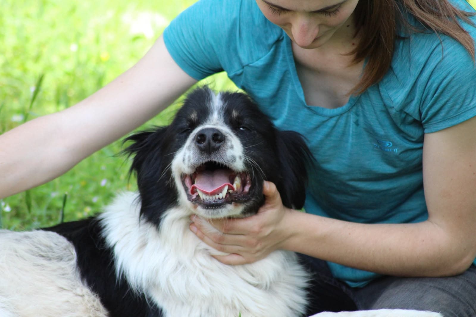 Marie Salabert avec un chien de type border collie