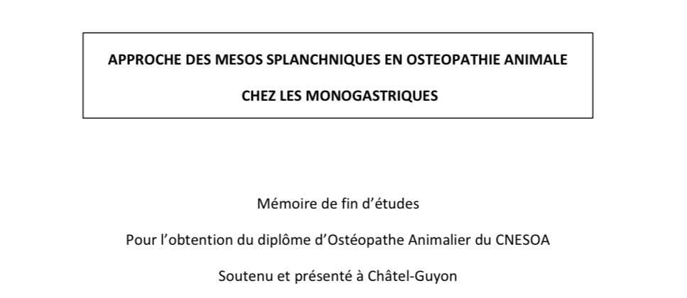 Page de garde du mémoire « Approche des mésosplanchniques en ostéopathie animale chez les monogastriques » de Marie Salabert